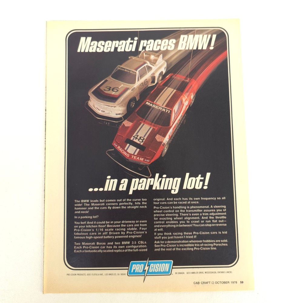 Vintage Maserati Bora BMW 3.5 CSL Print Ad Racing Cars Collector Display 1978